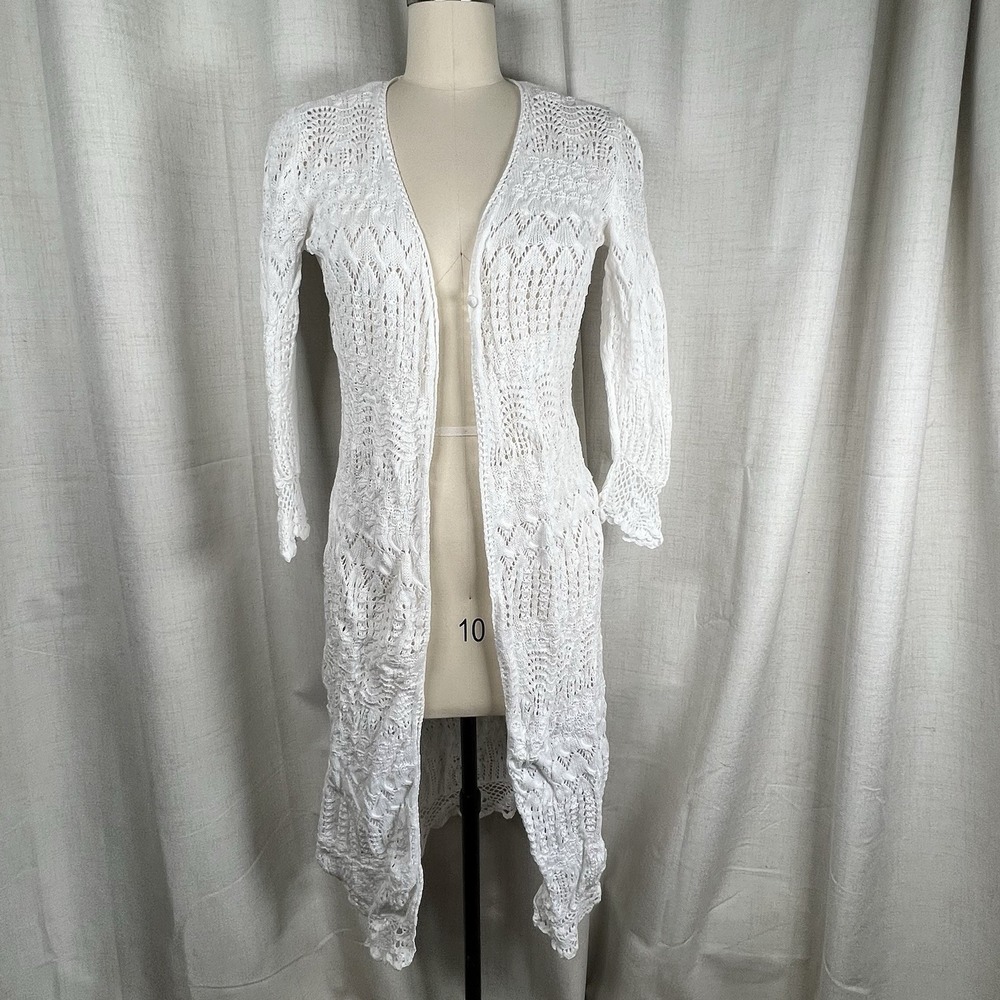 Lauren Ralph Lauren White Linen Blend Crochet Lace Cardigan Duster Large Coverup